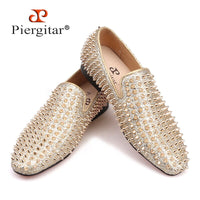 Piergitar 2019 Handmade spikes men shoes luxurious men leather loafers Fashion Party and wedding men's casual shoes plus size