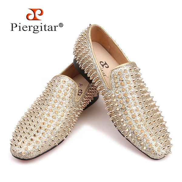 Piergitar 2019 Handmade spikes men shoes luxurious men leather loafers Fashion Party and wedding men's casual shoes plus size