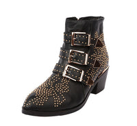 ARQA Winter Genuine Leather Buckle Ankle Boots For Women Pointed Toe Kitten Heels Motorcycle boots Shoes Women zapatos mujer