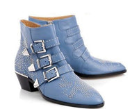 ARQA Winter Genuine Leather Buckle Ankle Boots For Women Pointed Toe Kitten Heels Motorcycle boots Shoes Women zapatos mujer