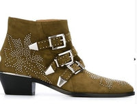 ARQA Winter Genuine Leather Buckle Ankle Boots For Women Pointed Toe Kitten Heels Motorcycle boots Shoes Women zapatos mujer