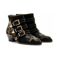 ARQA Winter Genuine Leather Buckle Ankle Boots For Women Pointed Toe Kitten Heels Motorcycle boots Shoes Women zapatos mujer