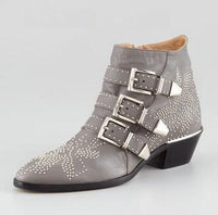 ARQA Winter Genuine Leather Buckle Ankle Boots For Women Pointed Toe Kitten Heels Motorcycle boots Shoes Women zapatos mujer