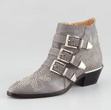 ARQA Winter Genuine Leather Buckle Ankle Boots For Women Pointed Toe Kitten Heels Motorcycle boots Shoes Women zapatos mujer